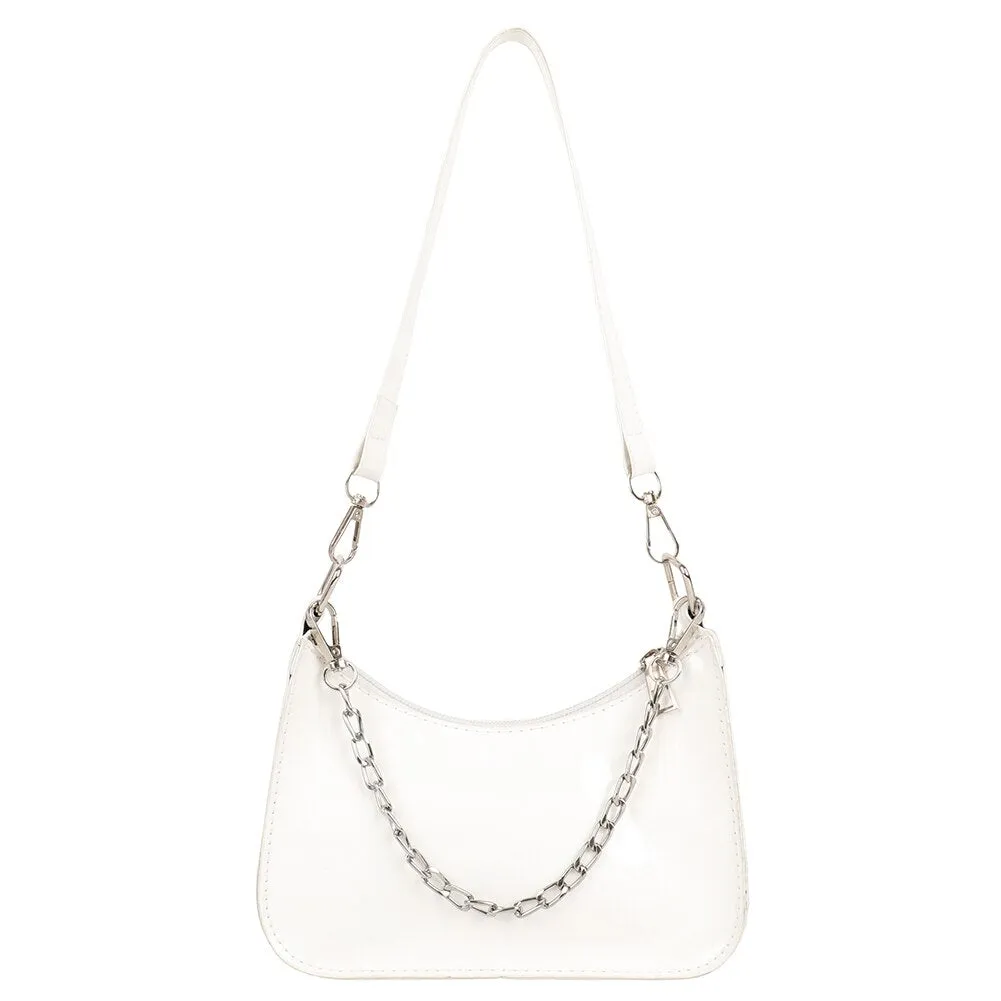 Fashion Women Chain Shoulder Bags Casual All-match Underarm Hobos Bag Ladies Pure Color Patent PU Leather Small Handbags Purse
