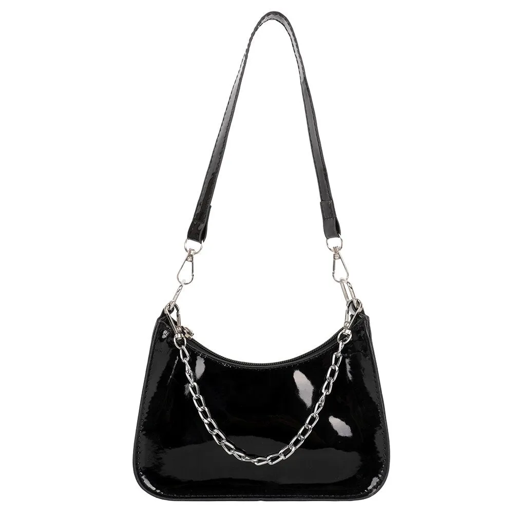 Fashion Women Chain Shoulder Bags Casual All-match Underarm Hobos Bag Ladies Pure Color Patent PU Leather Small Handbags Purse