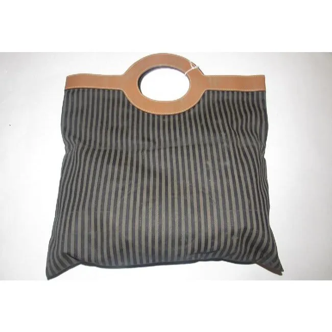 Fendi Regimental Stripe & Camel Leather Porthole Tote