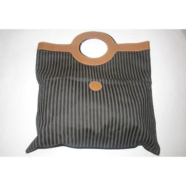 Fendi Regimental Stripe & Camel Leather Porthole Tote