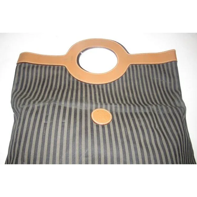 Fendi Regimental Stripe & Camel Leather Porthole Tote