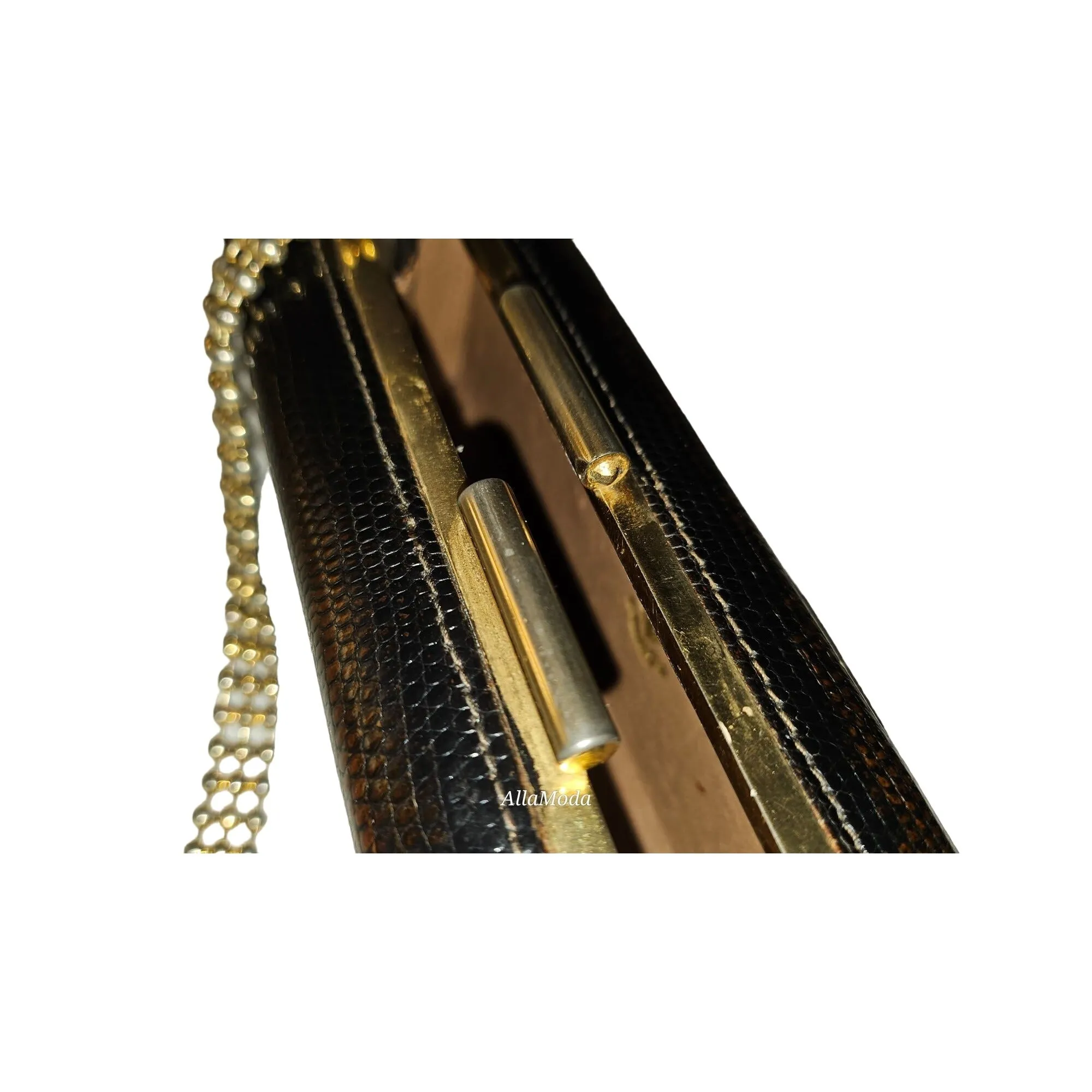 Gucci python two-way boxy 50's purse w gold chain strap