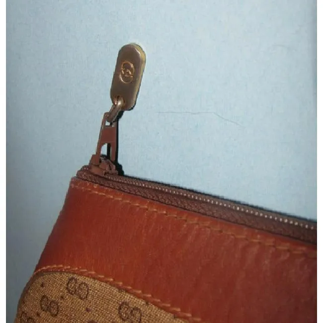Gucci Vintage Purses Shades Of Brown Leather Canvas Clutch