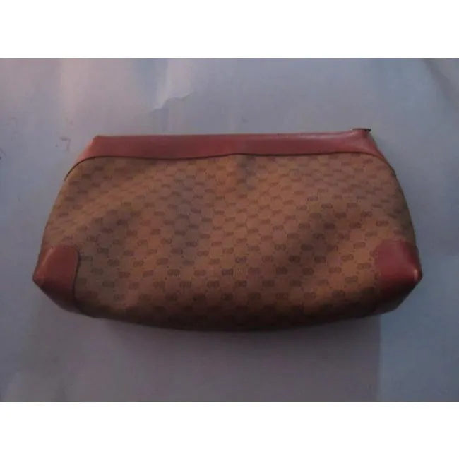 Gucci Vintage Purses Shades Of Brown Leather Canvas Clutch