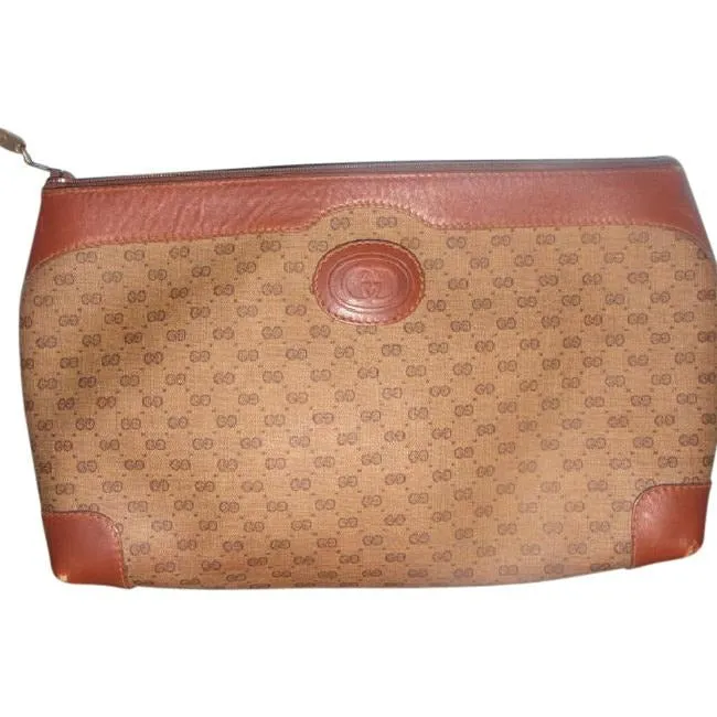 Gucci Vintage Purses Shades Of Brown Leather Canvas Clutch