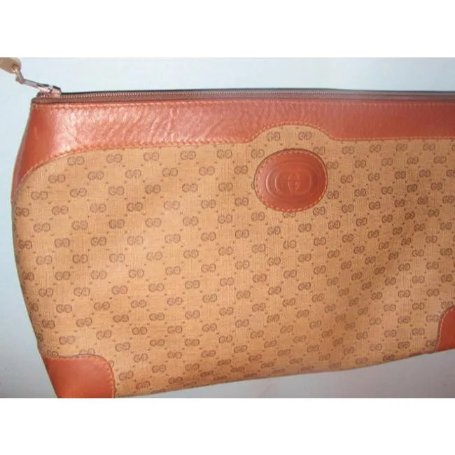 Gucci Vintage Purses Shades Of Brown Leather Canvas Clutch