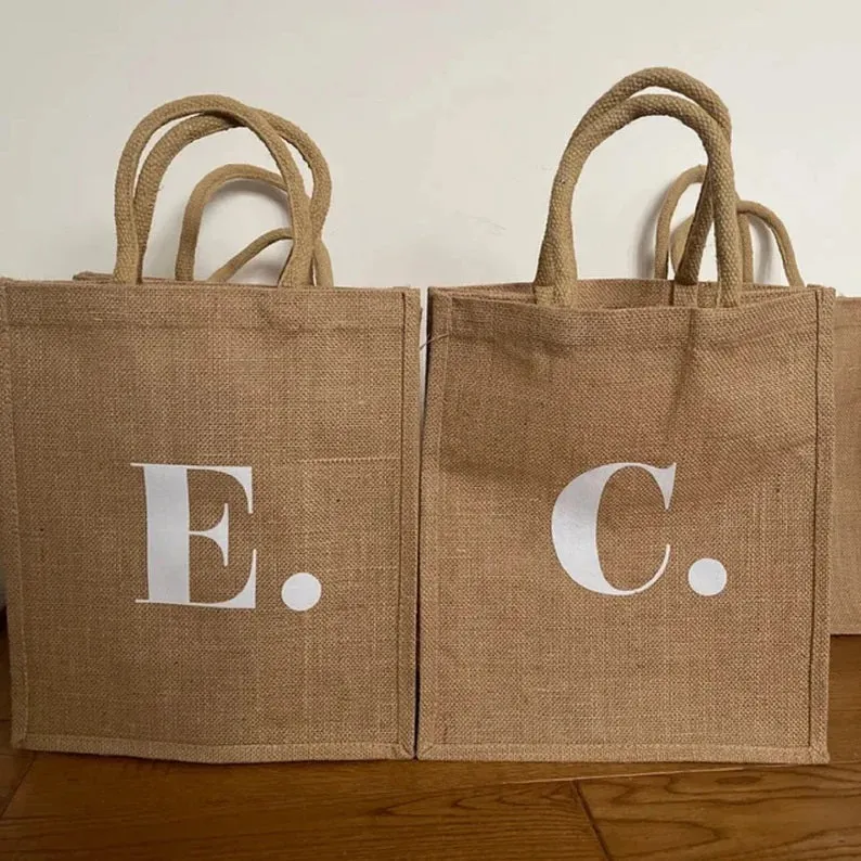 Initial Latter Tote Bag Alphabet Jute Burlap bags