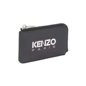 Kenzo Emboss Leather Zip Card Holder Black