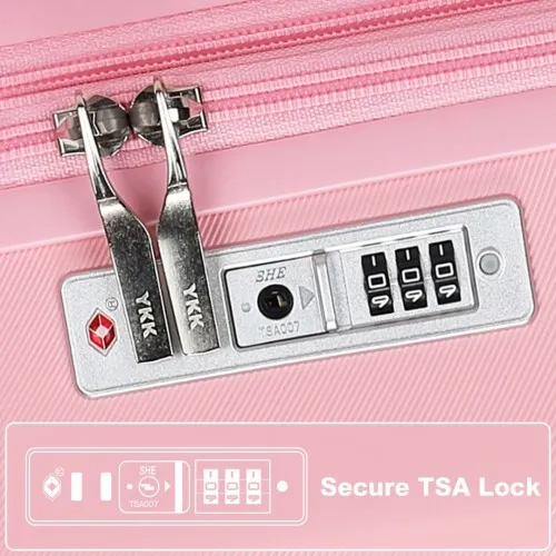 Kono 20 Inch Pink Carry-On Suitcase - Durable ABS PC, Spinner Wheels, TSA Lock