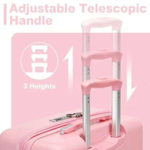 Kono 20 Inch Pink Carry-On Suitcase - Durable ABS PC, Spinner Wheels, TSA Lock