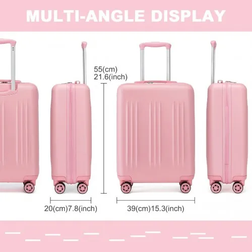 Kono 20 Inch Pink Carry-On Suitcase - Durable ABS PC, Spinner Wheels, TSA Lock