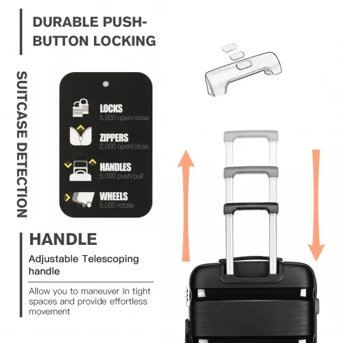 Kono 28" Hard Shell PP Suitcase - Black | Lightweight Durable Travel Luggage with TSA Lock & 360° Wheels