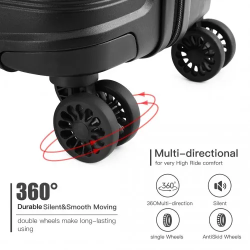Kono 28" Hard Shell PP Suitcase - Black | Lightweight Durable Travel Luggage with TSA Lock & 360° Wheels