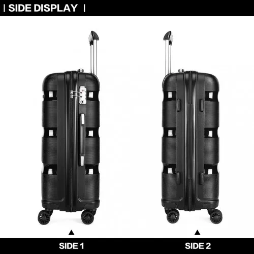 Kono 28" Hard Shell PP Suitcase - Black | Lightweight Durable Travel Luggage with TSA Lock & 360° Wheels