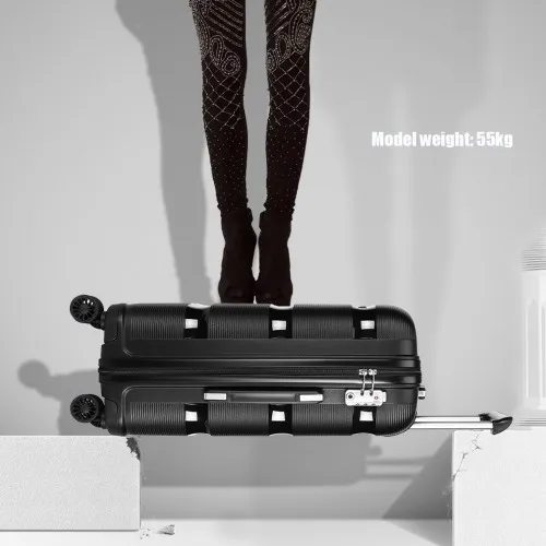 Kono 28" Hard Shell PP Suitcase - Black | Lightweight Durable Travel Luggage with TSA Lock & 360° Wheels