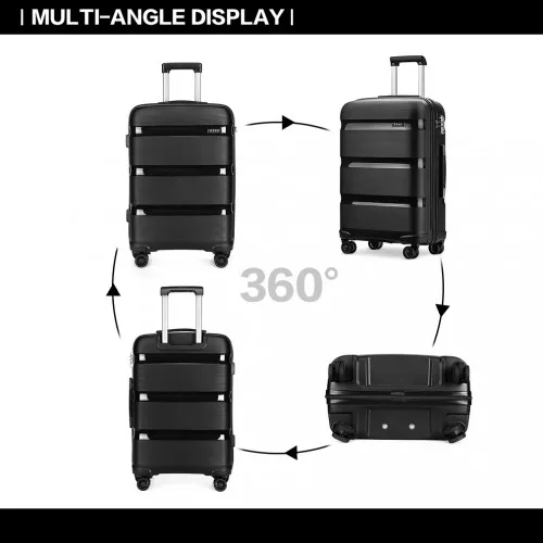 Kono 28" Hard Shell PP Suitcase - Black | Lightweight Durable Travel Luggage with TSA Lock & 360° Wheels
