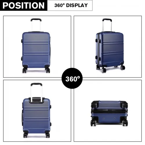 Kono ABS Sculpted Horizontal Design 24 Inch Suitcase - Navy Blue | Lightweight & Durable Travel Luggage