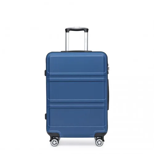 Kono ABS Sculpted Horizontal Design 24 Inch Suitcase - Navy Blue | Lightweight & Durable Travel Luggage
