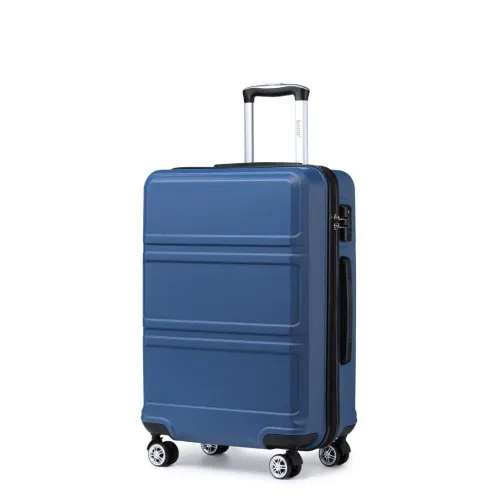 Kono ABS Sculpted Horizontal Design 24 Inch Suitcase - Navy Blue | Lightweight & Durable Travel Luggage