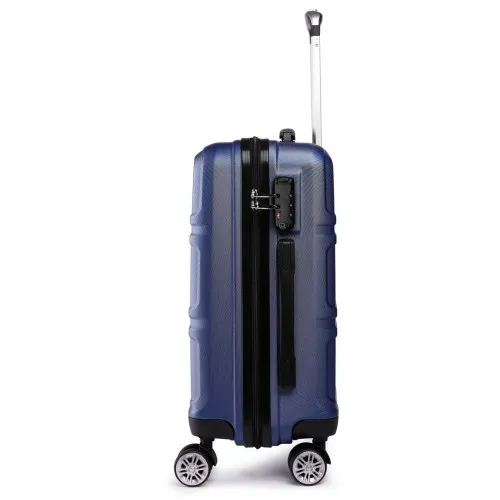 Kono ABS Sculpted Horizontal Design 24 Inch Suitcase - Navy Blue | Lightweight & Durable Travel Luggage