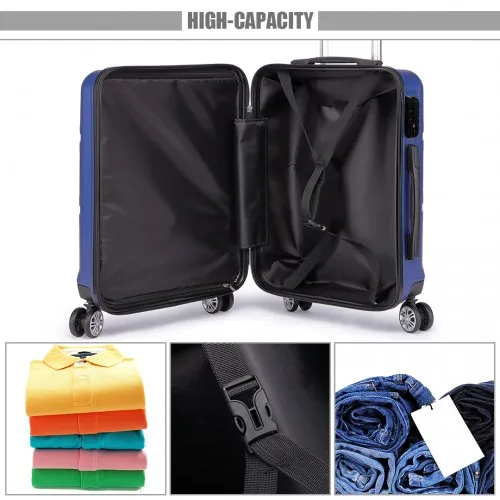 Kono ABS Sculpted Horizontal Design 24 Inch Suitcase - Navy Blue | Lightweight & Durable Travel Luggage