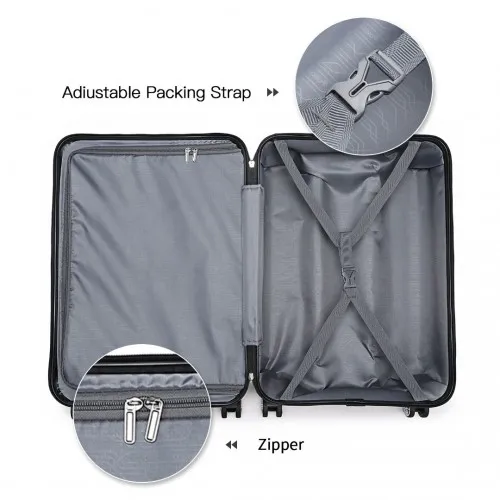 Kono ABS Sculpted Horizontal Design 24 Inch Suitcase - Navy Blue | Lightweight & Durable Travel Luggage