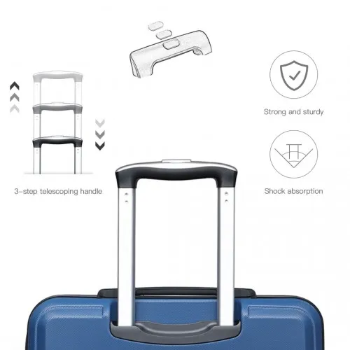 Kono ABS Sculpted Horizontal Design 24 Inch Suitcase - Navy Blue | Lightweight & Durable Travel Luggage