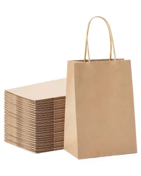 Kraft Paper Gift Bags with Handle 5.8" x 3" x 8" - Brown Bulk Pack