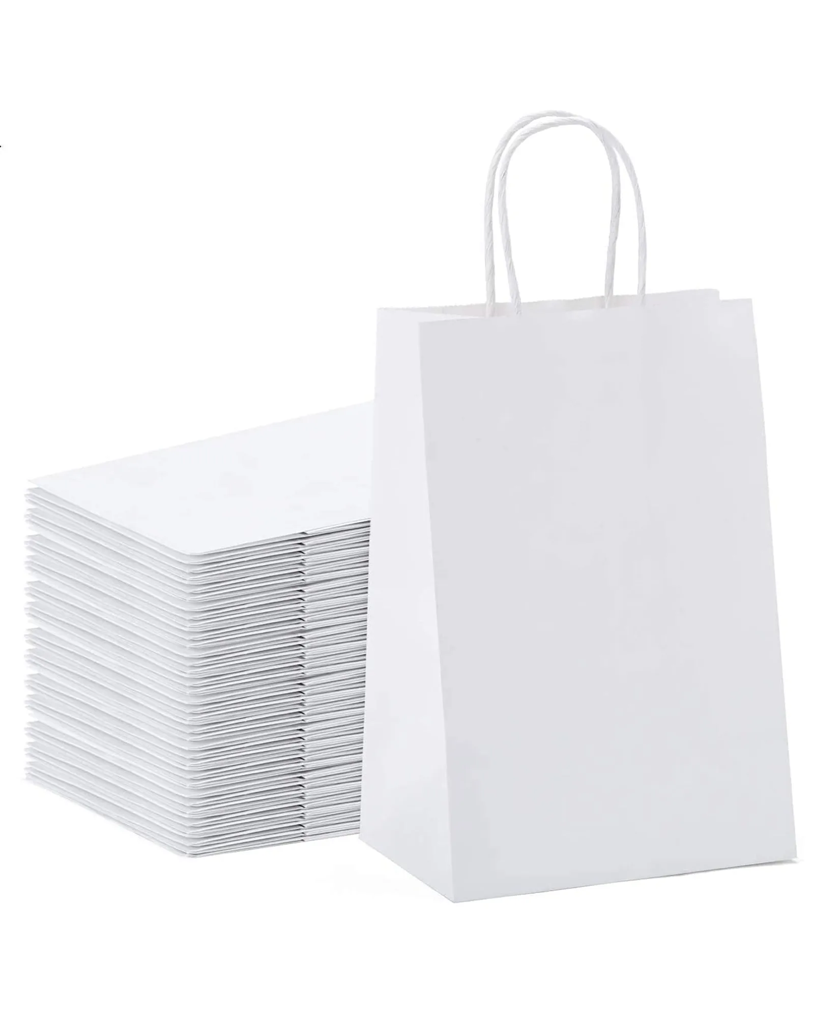 Kraft Paper Gift Bags with Handle 5.8" x 3" x 8"- White Bulk Pack