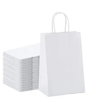 Kraft Paper Gift Bags with Handle 5.8" x 3" x 8"- White Bulk Pack