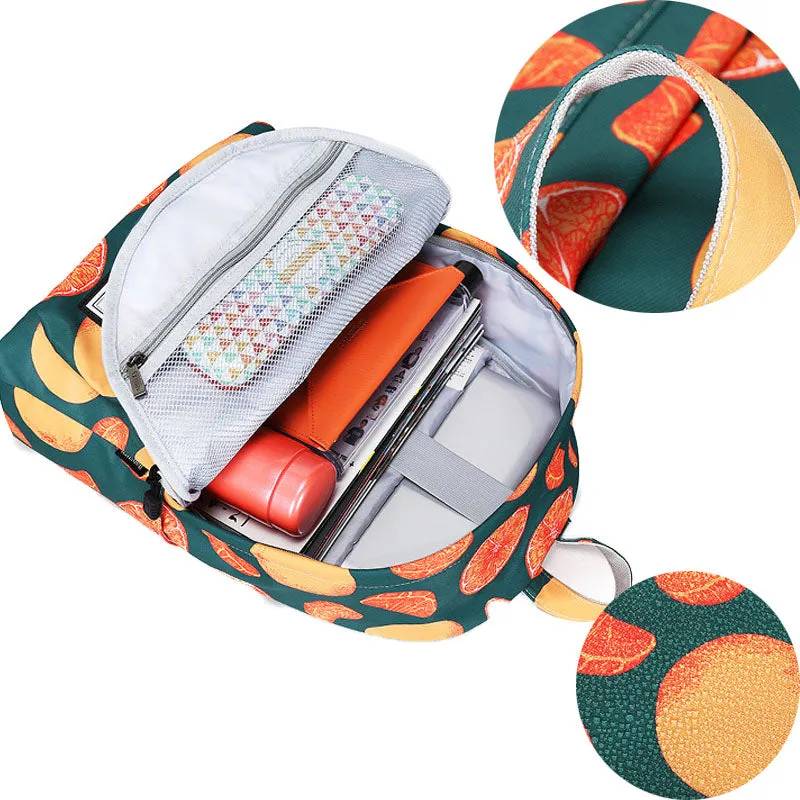 Lovely Orange Printing Backpacks For School Students Casual Bookbag