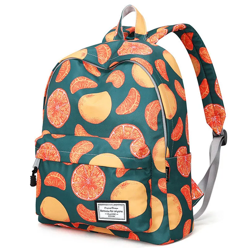 Lovely Orange Printing Backpacks For School Students Casual Bookbag