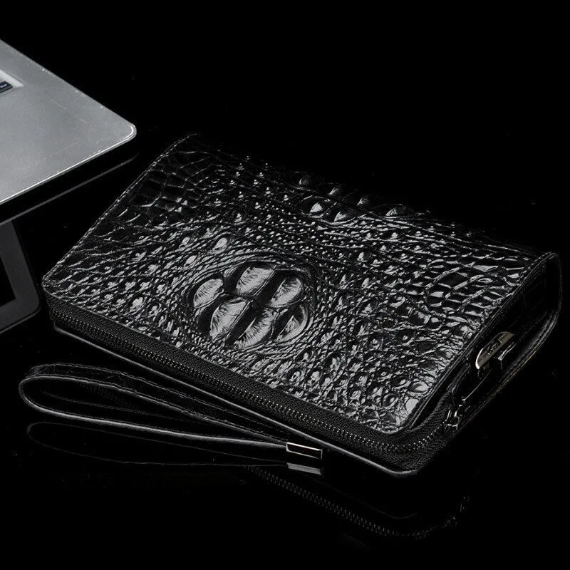 LuxeGator Genuine Leather Exotic Zipper Clutch Wallet