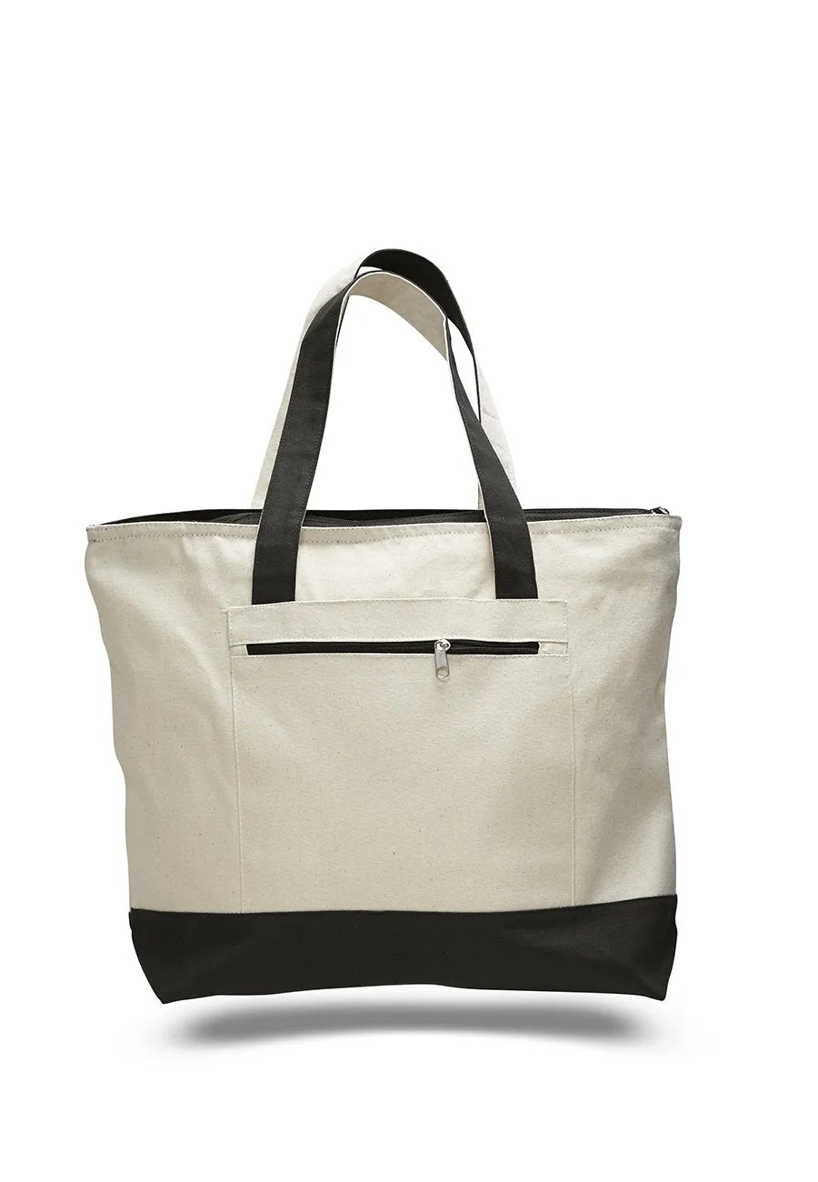 Monogrammed Canvas Tote Bags with Top Zipper