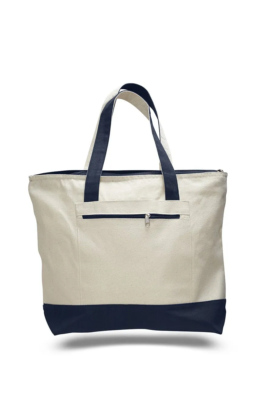 Monogrammed Canvas Tote Bags with Top Zipper