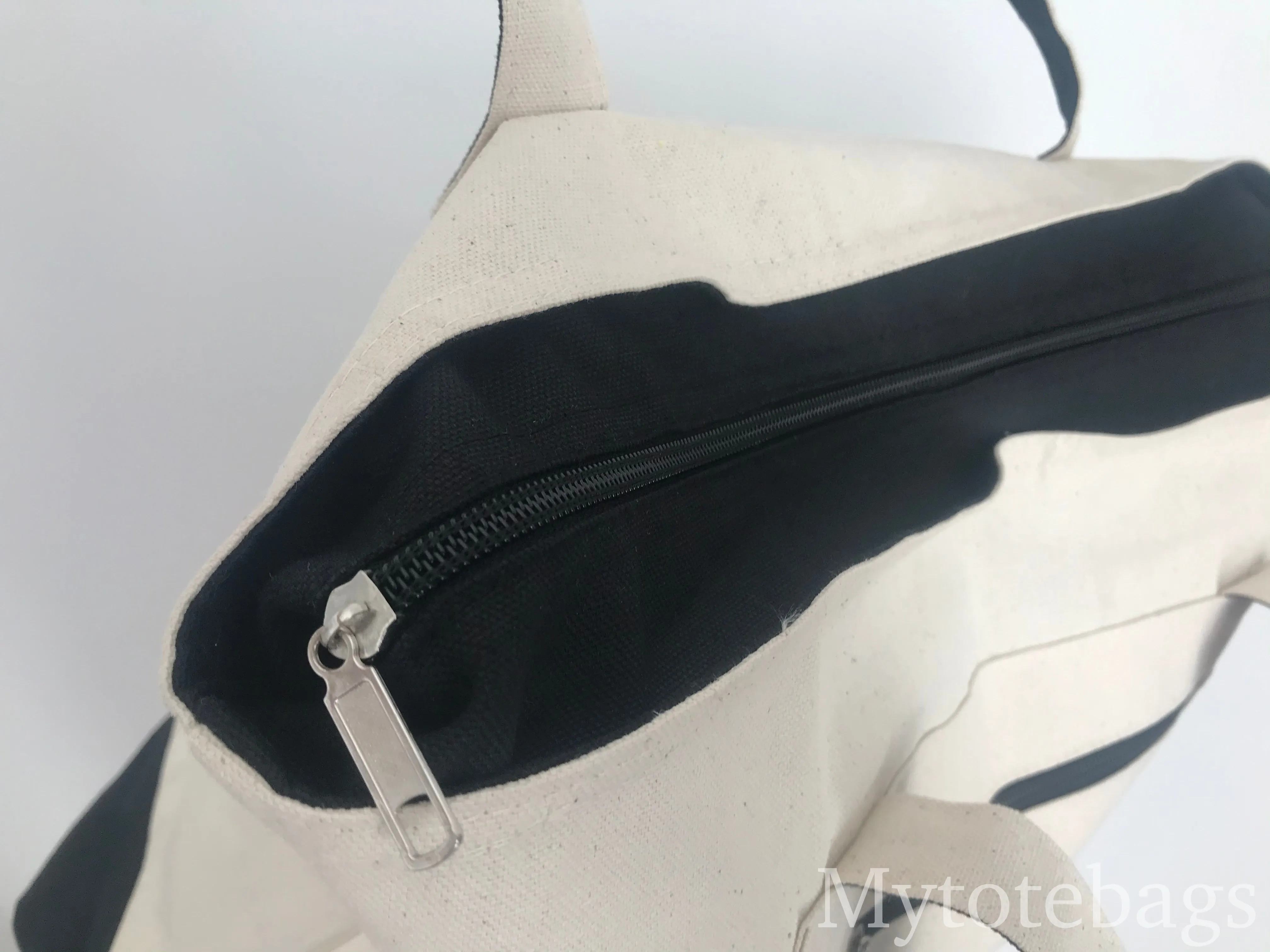 Monogrammed Canvas Tote Bags with Top Zipper
