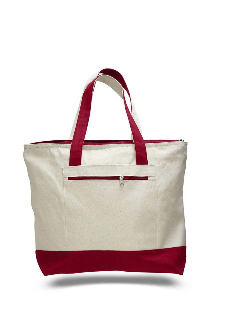 Monogrammed Canvas Tote Bags with Top Zipper