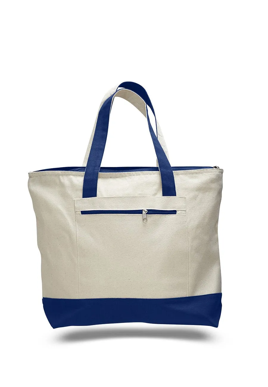 Monogrammed Canvas Tote Bags with Top Zipper