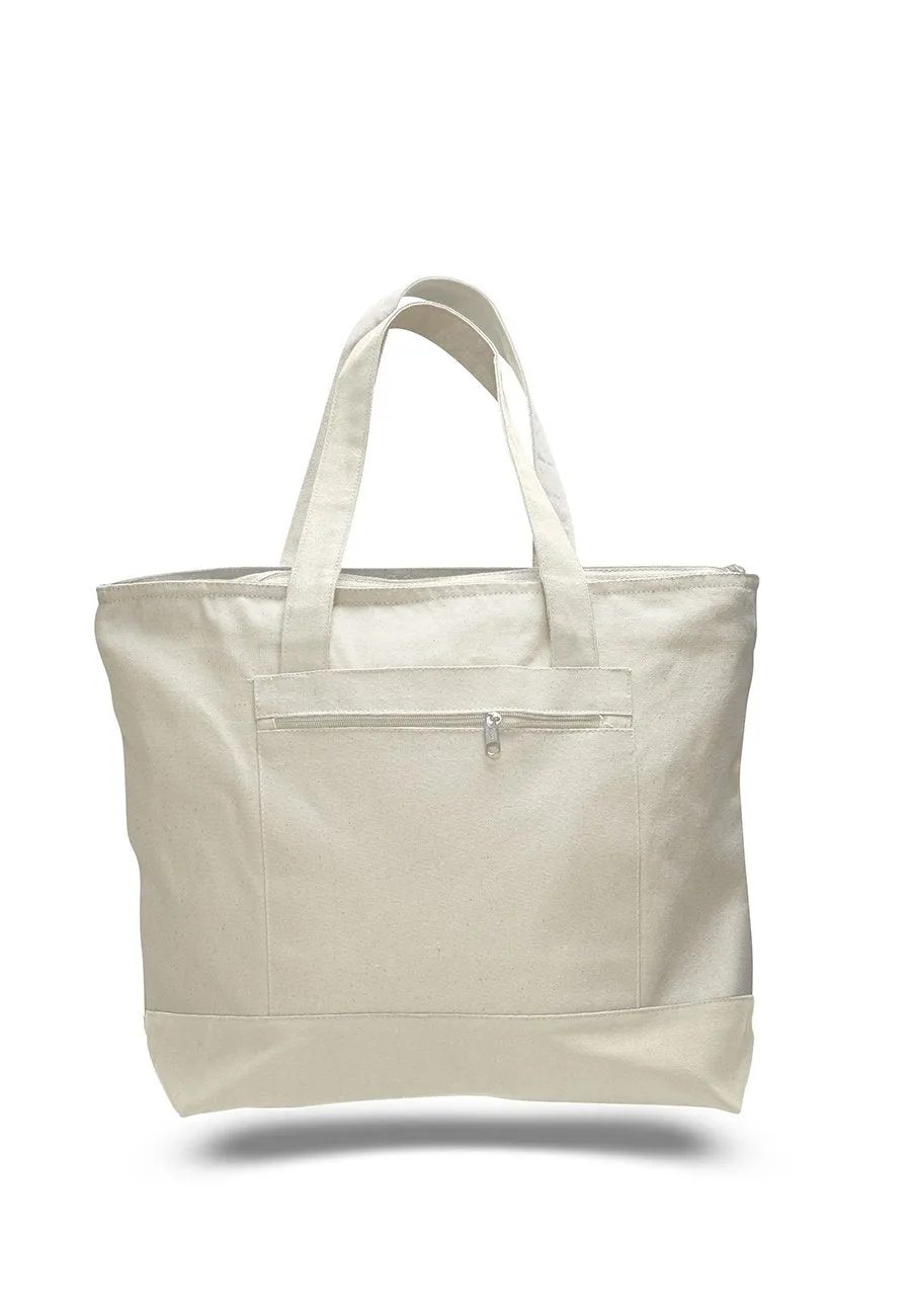 Monogrammed Canvas Tote Bags with Top Zipper