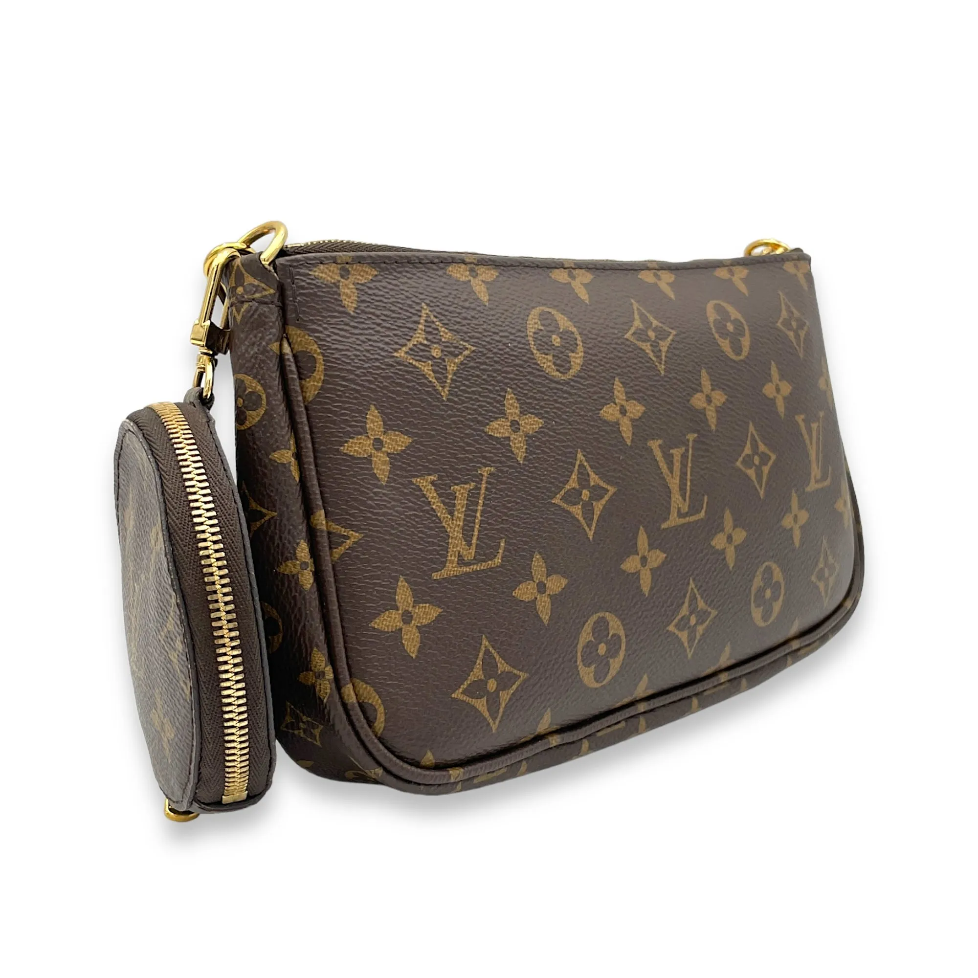 Multi-Pochette Accessoires Crossbody Bag Brown in Monogram Coated Canvas, Gold hardware