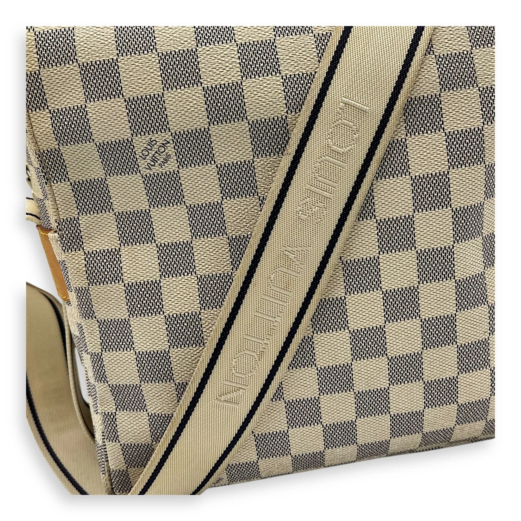 Naviglio Medium Damier Azur Crossbody Bag in Coated Canvas, Gold hardware