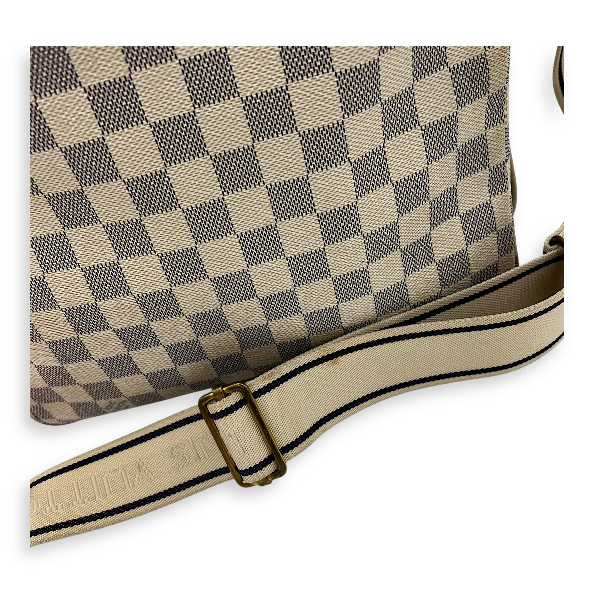 Naviglio Medium Damier Azur Crossbody Bag in Coated Canvas, Gold hardware