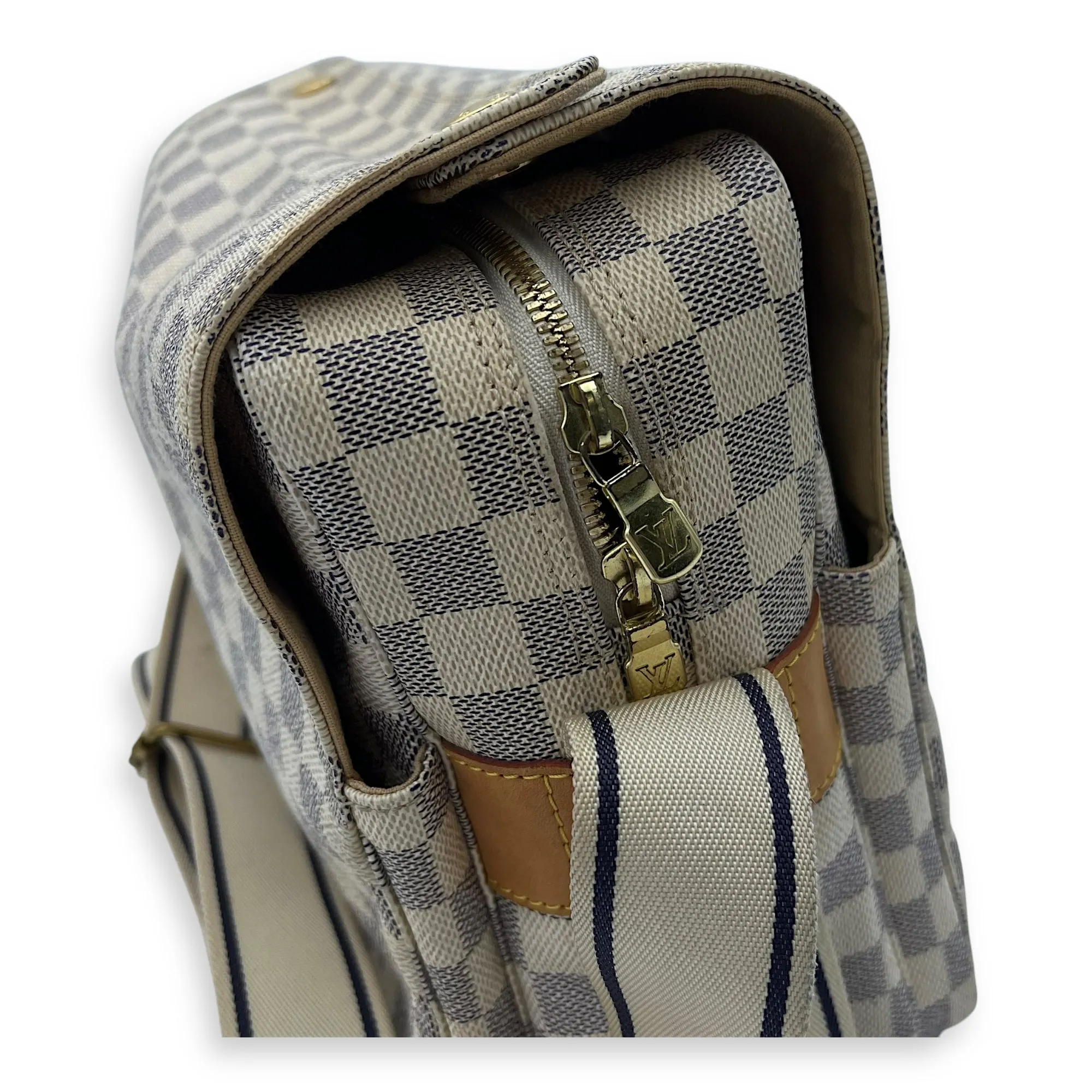 Naviglio Medium Damier Azur Crossbody Bag in Coated Canvas, Gold hardware