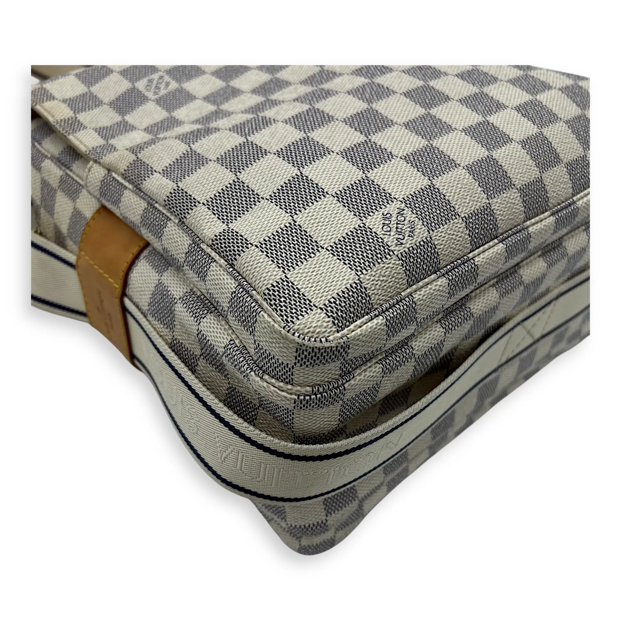Naviglio Medium Damier Azur Crossbody Bag in Coated Canvas, Gold hardware