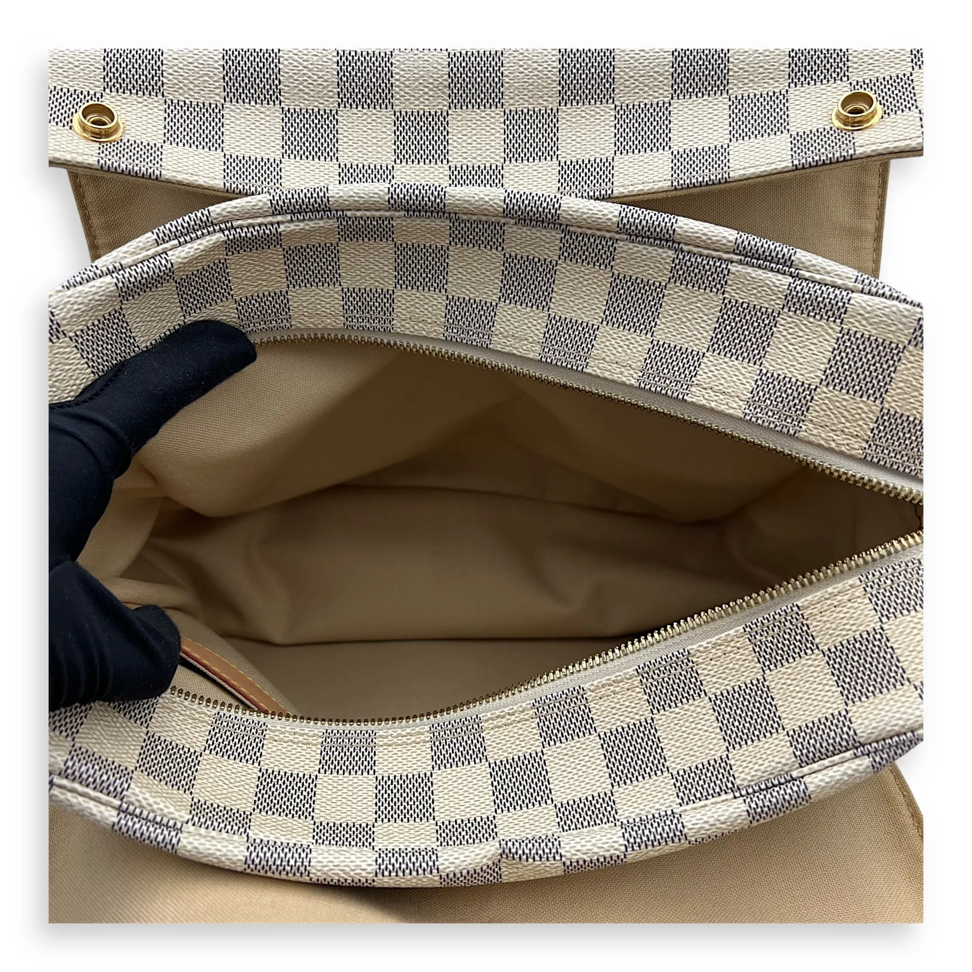 Naviglio Medium Damier Azur Crossbody Bag in Coated Canvas, Gold hardware