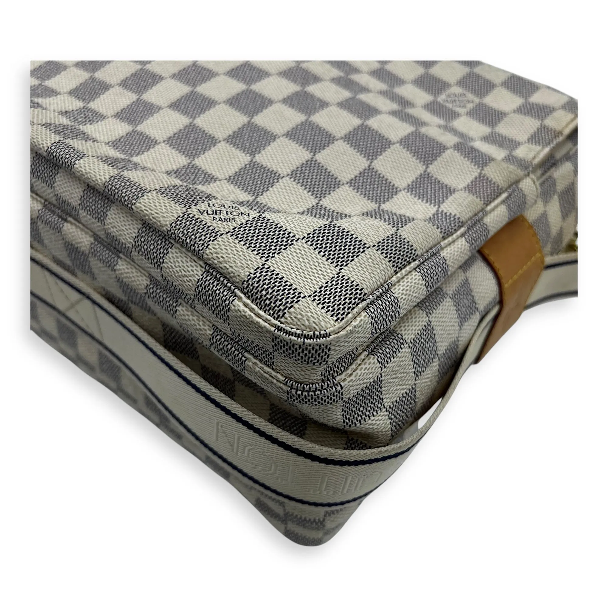Naviglio Medium Damier Azur Crossbody Bag in Coated Canvas, Gold hardware