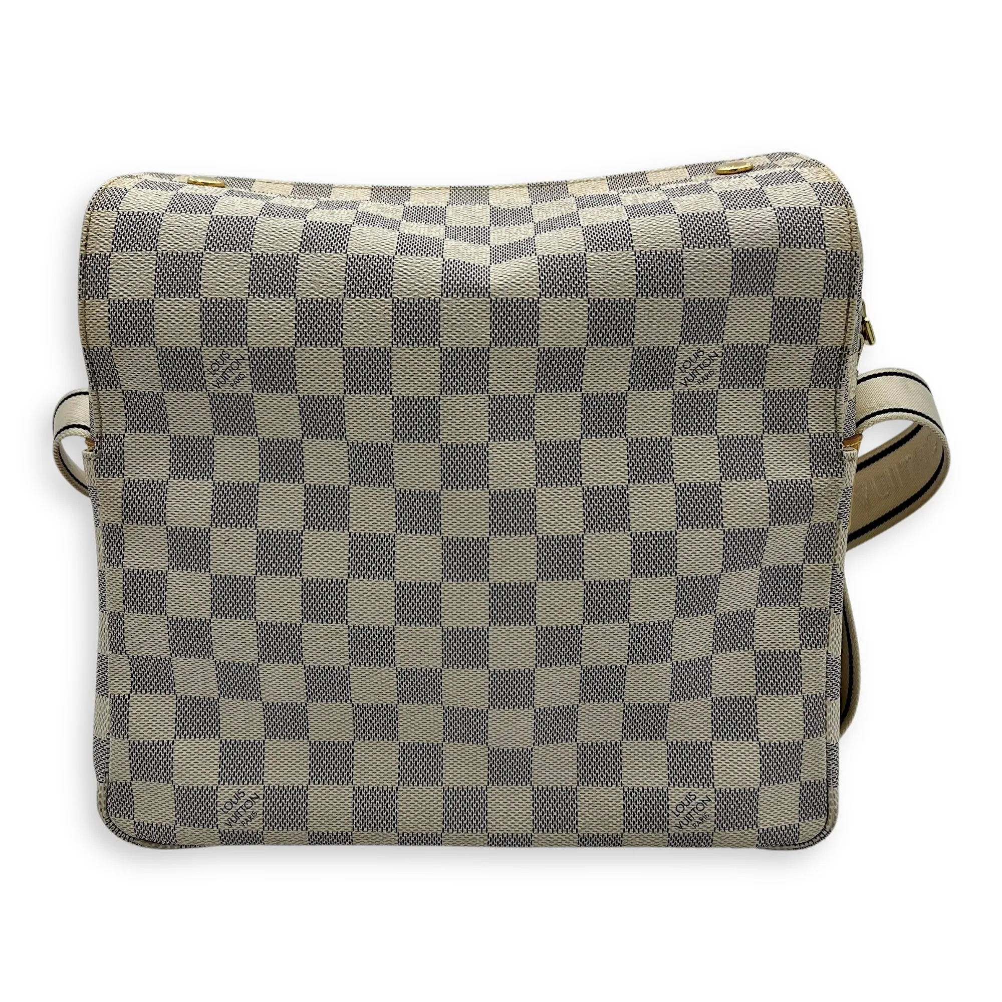 Naviglio Medium Damier Azur Crossbody Bag in Coated Canvas, Gold hardware