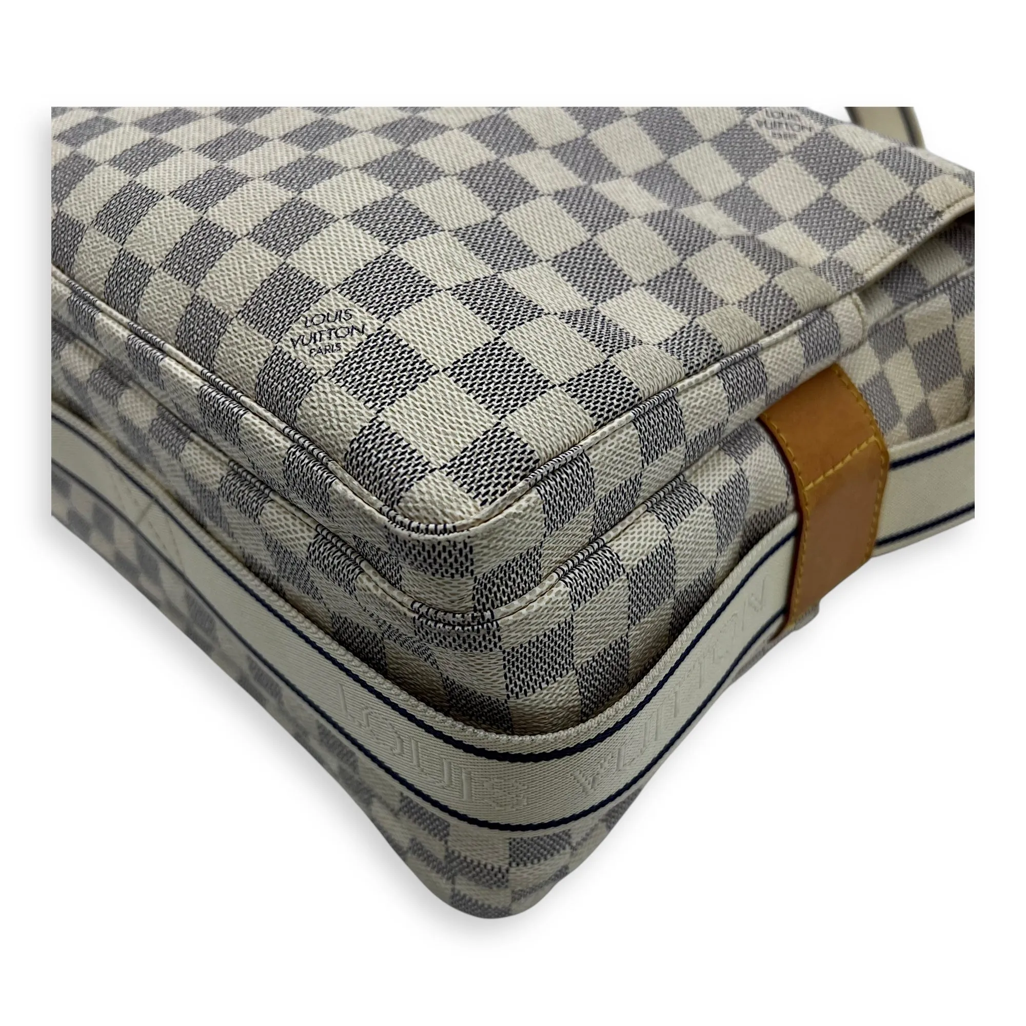 Naviglio Medium Damier Azur Crossbody Bag in Coated Canvas, Gold hardware