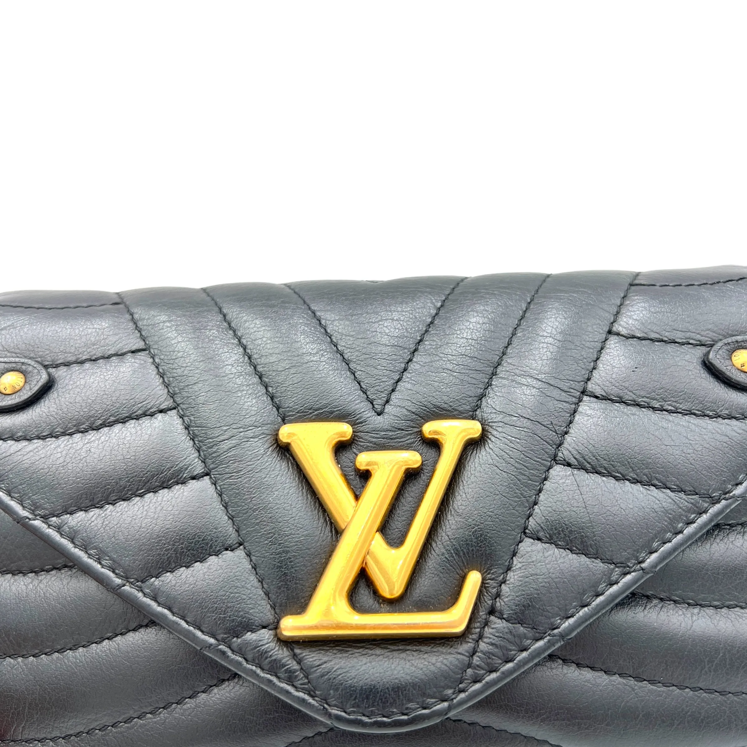 New Wave Black Crossbody Bag in Calfskin, Gold hardware