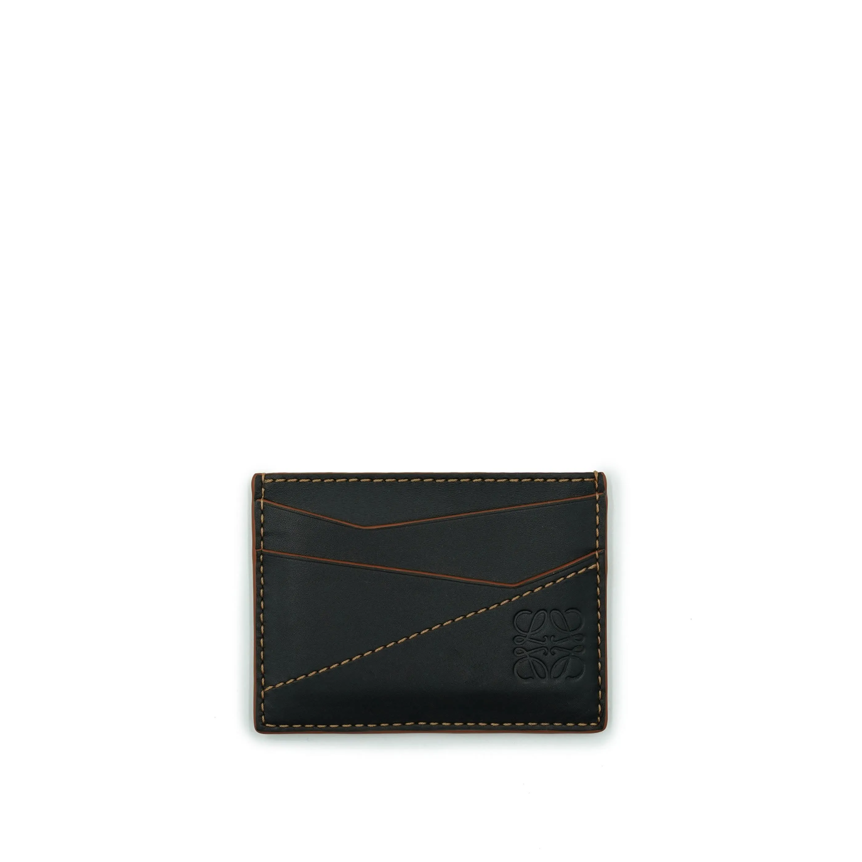 Puzzle Stitches Plain Cardholder in Smooth Calfskin in Black